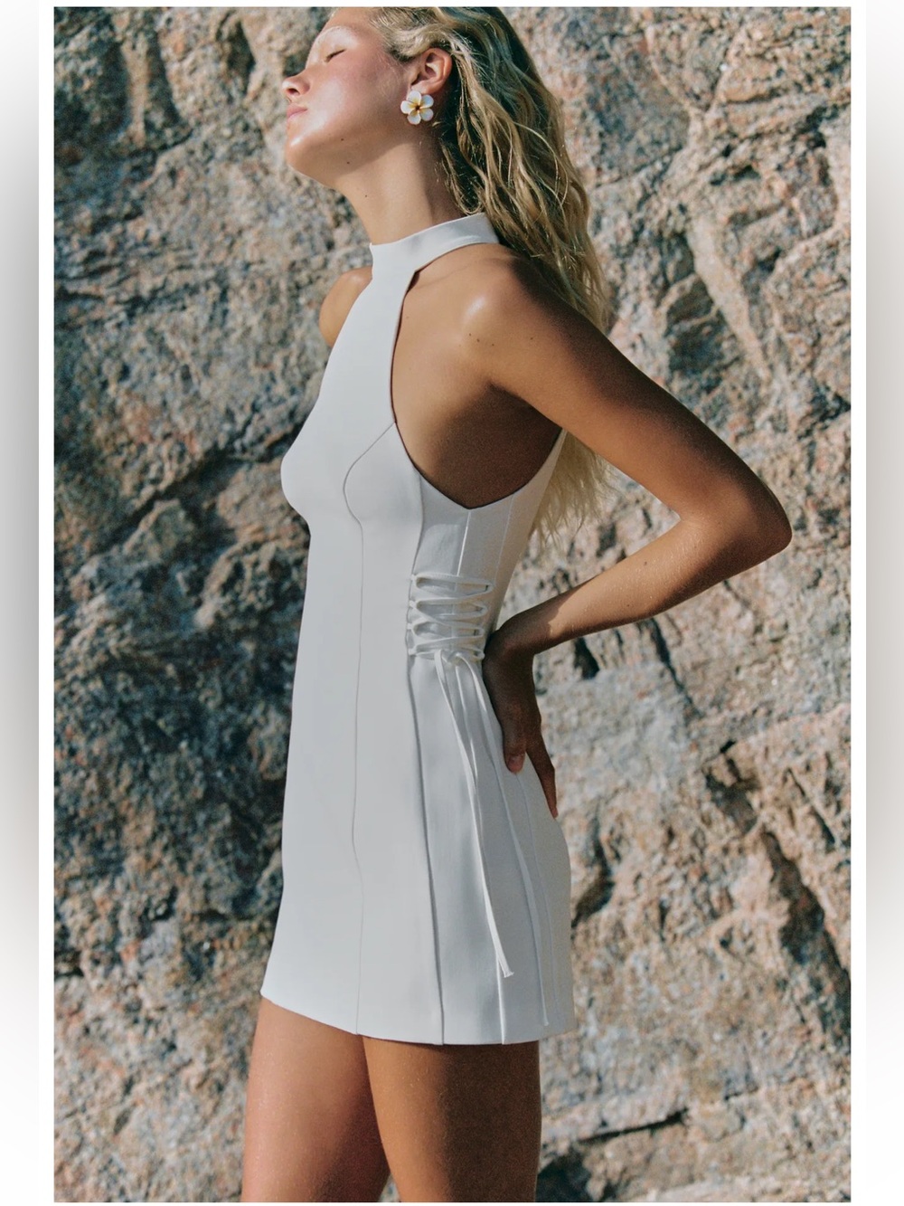 NWOT ZARA White Halter Mini Dress with Side Lace-Up